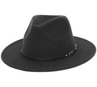 Cappello Fedora classico da uomo, a tesa larga, cappello piatto a punta, cappello Panama Fedora, in feltro piatto e panno di lana, per feste in spiaggia e per uso quotidiano Nero 7-7 1/4