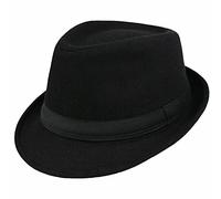 Cappello Fedora classico in feltro da donna a tesa corta cappello nero Manhattan gangster jazz cappello unisex, Nero con banda larga, 7 1/4