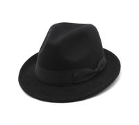 Cappello Fedora classico Manhattan Trilby da uomo a bordo corto strutturato in feltro con fascia nera