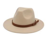 Cappello Fedora classico marrone unisex autunno e inverno Jazz feltro cappello retrò chiesa piatto tesa larga, Color panna, M