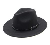 Cappello Fedora classico unisex in misto lana, a tesa larga, in feltro, cappello Panama Trilby, con fibbia per cintura (nero)