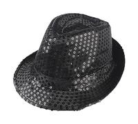 Cappello Fedora con paillettes per donne e uomini tinta unita glitter hip hop cappello bling western cowboy jazz cappello per feste discoteca discoteca danza spettacoli teatrali, Nero , Taglia unica