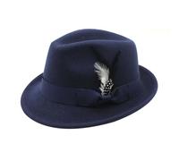 Cappello Fedora da donna verde oliva con fascia grigia e piuma decorativa | Un fedora color oliva con una tesa delicatamente curva, nastro grigio e piume accanto alla corona, creando un