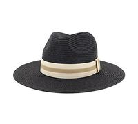Cappello Fedora in paglia con fibbia per cintura a tesa larga floppy protezione UV Beach Panama cappello da sole pieghevole leggero vintage cappello jazz, Nero, taglia unica