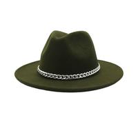 Cappello Fedora Jazz classico da donna unisex a tesa piatta in feltro di lana cappelli formali, Esercito En8, Taglia unica