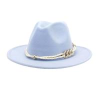 Cappello Fedora Jazz da donna in feltro Fedora Big Brim cappelli per le donne Lady Vintage Jazz Party Cap Sky Blue 59to61cm
