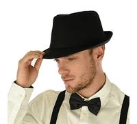 Cappello Fedora Trilby classico da uomo Manhattan strutturato da donna a tesa corta Gangster Trilby Hat (taglia 7 1/4), Nero-stile2, Medium
