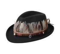 Cappello Fedora Trilby da uomo in lana, elegante cappello Panama britannico con piuma tribale classico arrotolabile da cowboy gentleman jazz cappello a tesa corta copricapo da gangster copricapo per
