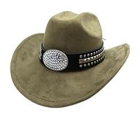 Cappello Fedoras in pelle scamosciata con tesa larga per donne e uomini che migliora la durata e il comfort da indossare per musica, festival, feste, cappello essenziale a tesa larga, Verde militare