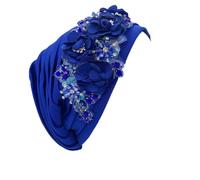 Cappello Femminile, Copricapo Hijab con Turbante e Fiori africani for Donna, Multicolore, Taglia Unica(Royal Blue)