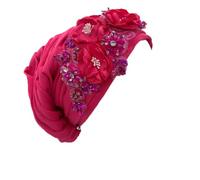 Cappello Femminile, Copricapo Hijab con Turbante e Fiori africani for Donna, Multicolore, Taglia Unica(Rose Red)