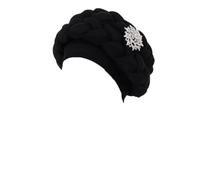Cappello Femminile, Turbante Africano da Donna con trecce, Copricapo, Applicazioni di Strass, Hijab in Poliestere Multicolore(Black)
