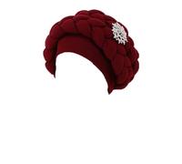 Cappello Femminile, Turbante Africano da Donna con trecce, Copricapo, Applicazioni di Strass, Hijab in Poliestere Multicolore(Wine Red)