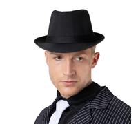 Cappello Gangster Nero Trilby Fedora Al Capone Costume Da Mafia Nuovo