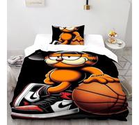 Cappello Garfield Set Di Biancheria Da Letto CArteeoon Animalii Copripiumino 2 Pezzi Comfort in Microfibra Per Coppia Adulti Doppia Con 2 Federe Single(135x200cm)