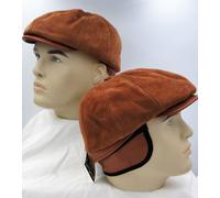 Cappello Gatsby In Pelle Suede COGNAC Per Uomini Newsboy 8 Pannelli S-3XL