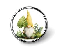 Cappello giallo gnomo che tiene foglia spilla rotonda per uomo donna moda distintivo collare pin vestito giacca zaino accessori