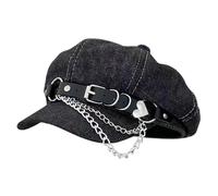 Cappello giapponese con cintura a catena per donna ragazza newsboy chauffeur punk all'aperto hiphop danza cappello ottagonale, clausola catena, Taglia unica