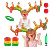 Cappello Gonfiabile Corna di Renna Giochi di Lancio, Gioco di Lancio Delle Corna di Natale, 2 Corna Renna Gonfiabile, 12 Anelli, 2 Nasi da Clown e 1 Pompa Gonfiabile, Decorazioni Natalizie Gonfiabili