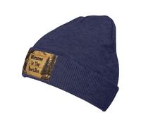 Cappello in legno con scritta in inglese "Two Bears Pine Trees" per uomo e donna, invernale, caldo, lavorato a maglia, con risvolto in acrilico, blu navy