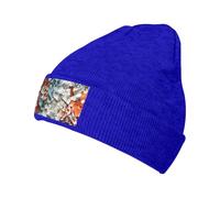 Cappello in maglia nera con stampa di frammenti di pixel in ceramica elasticizzata calda - adatto per uomini e donne, viaggi all'aperto, attività invernali, Blu, Taglia unica