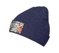 Cappello in maglia nera con stampa di frammenti di pixel in ceramica elasticizzata calda - adatto per uomini e donne, viaggi all'aperto, attività invernali, blu navy, Taglia unica