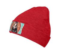 Cappello in maglia nera con stampa scimmia silenziosa, caldo e elasticizzato, adatto per uomini e donne, viaggi all'aperto, attività invernali, Rosso, Taglia unica