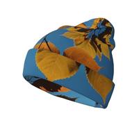 Cappello in maglia senza tesa con stampa cielo blu e foglie, versatile e comodo per i pendolari quotidiani e i viaggi