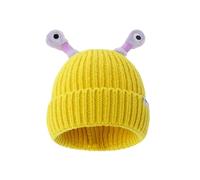 Cappello in pelle con orecchie da coniglio per genitori e bambini, grazioso cappello lavorato a maglia, divertente, fatto a mano, con grande occhio, può essere allungato a prova di freddo, Giallo,