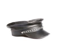 Cappello in pelle nera con catena anni '80, cappello in pelle con catena punk, anni '80, biker, punk rock, accessorio per travestimenti