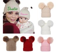 Cappello Invernale A Maglia Personalizzato Con Pom Pom, Cappello Di Lana Con Nome Personalizzato, Cappello Di Lana Per Genitori E Figli, Cappello A Berretto Per Bambini, Cappello Da Sci(Child Size)