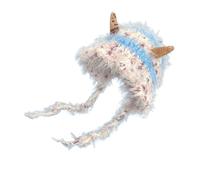 Cappello invernale con mostri pelosi, lavorato a maglia, unisex, streetwear per donne e bambini nella stagione fredda, Blu, Taglia unica
