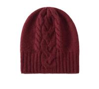 Cappello invernale da donna in lana tinta unita lavorato a maglia berretto caldo e morbido, Rosso, Taglia unica