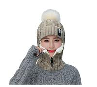Cappello invernale da donna in tessuto floccato ricamato caldo per ciclismo, Beige, Taglia unica