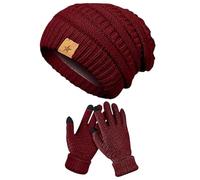 Cappello invernale e guanti per le donne,Set di guanti antivento e cappelli,Cappello invernale e guanti | Ragazze Running Escursionismo Sport Neve Camping Passeggiata, Vino rosso, Se référer au
