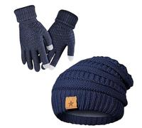 Cappello invernale e guanti per le donne,Set di guanti antivento e cappelli,Cappello invernale e guanti | Ragazze Running Escursionismo Sport Neve Camping Passeggiata, Blu marino, Se référer au