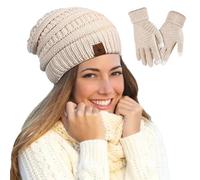Cappello invernale e guanti per le donne,Set di guanti antivento e cappelli,Cappello invernale e guanti | Ragazze Running Escursionismo Sport Neve Camping Passeggiata, beige, Se référer au descriptif