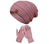 Cappello invernale e guanti per le donne,Set di guanti antivento e cappelli,Cappello invernale e guanti | Ragazze Running Escursionismo Sport Neve Camping Passeggiata, Rosa, Se référer au descriptif