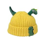 Cappello Invernale per Bambini, Cappello per Bambini con Dinosauro, Foderato in Pile, Accessori per Ragazze, Berretto a Maglia, Giallo