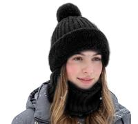 Cappello invernale per clima freddo con sciarpa per il collo, cappello a maglia caldo con fodera in pile e paraorecchie, per clima freddo, escursionismo, autunno, viaggi, spostamenti e ciclismo