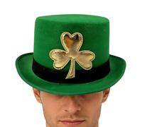 Cappello irlandese - Cappello a cilindro per festa di San Patrizio, cappello verde dorato con design a pianta | Copricapo irlandese portafortuna per adulti, uomini, donne, palcoscenico, feste, giochi