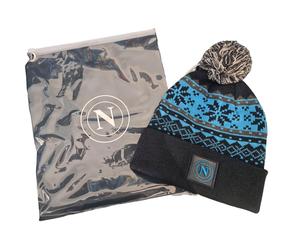 Cappello jacquard con patch in pelle colore blu navy acrilico ssc napoli