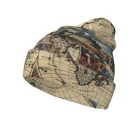 Cappello lavorato a maglia con mappa antica del mondo, morbido berretto con risvolto con teschio, unisex, caldo, invernale, regalo per adulti, nero