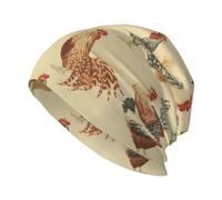 Cappello lavorato a maglia con motivo di bandiera di pollo con animali, cappello casual elastico, adatto per casa, viaggi, escursioni e uso quotidiano. Nero