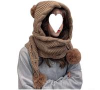 Cappello lavorato a maglia con sciarpa attaccata e paraorecchie protettive, per le donne, berretto a tema coreano per le stagioni di transizione (cachi)