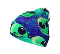 Cappello lavorato a maglia con stampa alieni verdi per adulti, morbido, elastico, mantiene caldo copricapo per donne e uomini