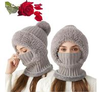 Cappello lavorato a maglia da donna in autunno e inverno, cappello 3 in 1 resistente al freddo, berretto caldo invernale da donna, cappello sciarpa antivento con maschera per il viso (Grey)
