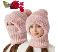 Cappello lavorato a maglia da donna in autunno e inverno, cappello 3 in 1 resistente al freddo, berretto caldo invernale da donna, cappello sciarpa antivento con maschera per il viso (Pink)