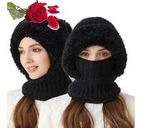 Cappello lavorato a maglia da donna in autunno e inverno, cappello 3 in 1 resistente al freddo, berretto caldo invernale da donna, cappello sciarpa antivento con maschera per il viso (Black)