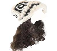 Cappello Lavorato A Maglia for Parrucca Da Donna,Cappello Lavorato A Maglia Caldo Invernale,Cappello for Parrucca Invernale Da Donna Cappello A Cuffia Capelli Ricci Lunghi Ondulati Cappello for Parruc
